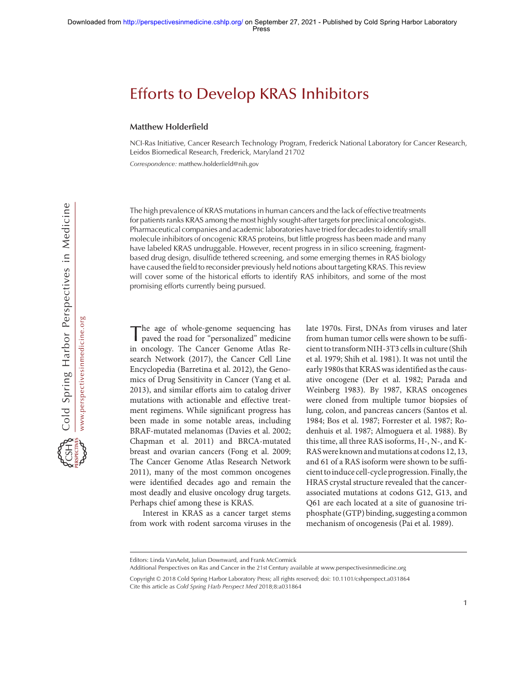 Efforts to Develop KRAS Inhibitors