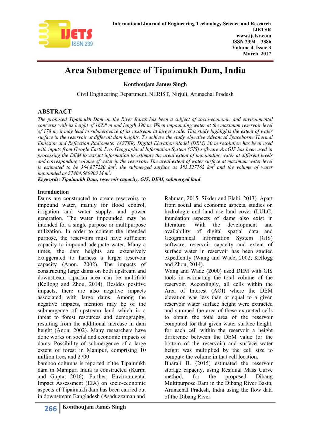 Area Submergence of Tipaimukh Dam, India