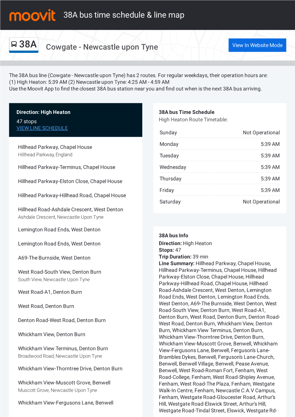 38A Bus Time Schedule & Line Route