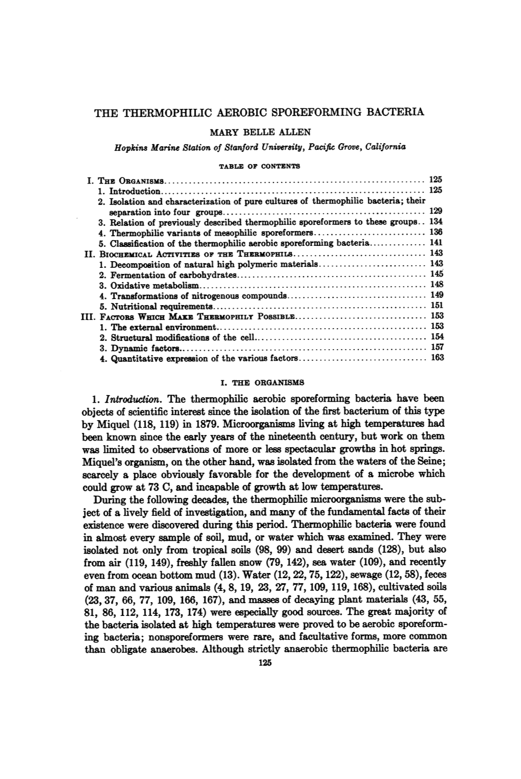 The Thermophilic Aerobic Sporeforming Bacteria 1