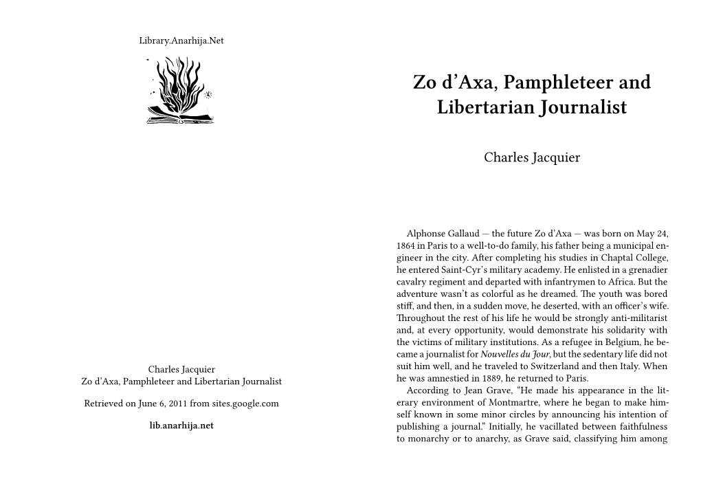 Zo D'axa, Pamphleteer and Libertarian Journalist