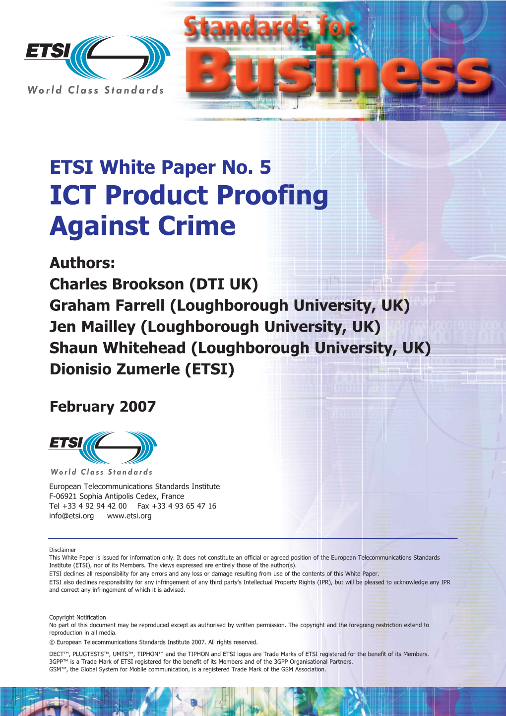 ETSI White Paper No. 5 ICT Product Proofing Against Crime