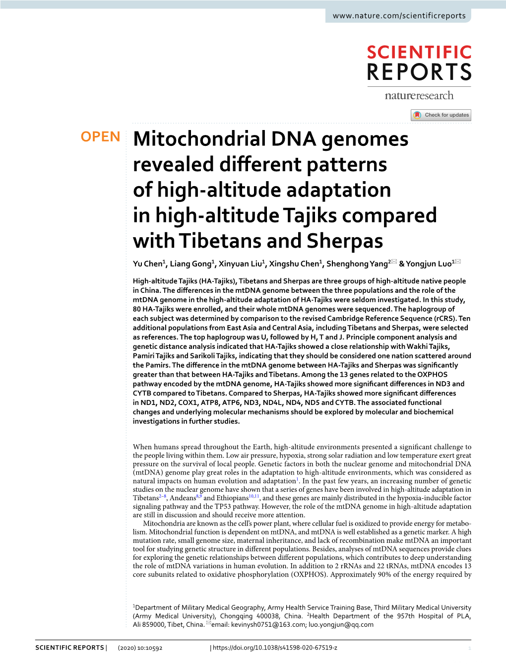 Mitochondrial DNA Genomes Revealed Different Patterns of High-Altitude