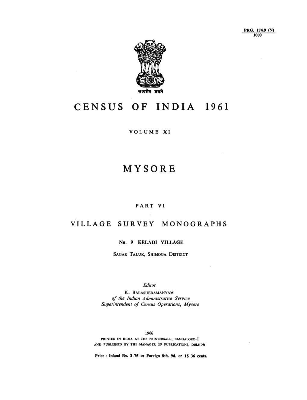 Village Survey Monographs, Keladi Village, No-9, Part VI, Vol-XI