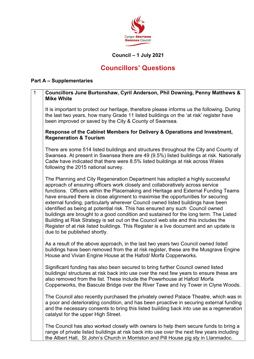 Councillors' Questions