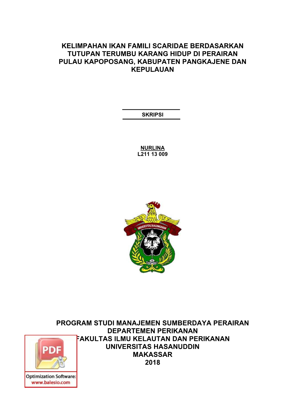 Kelimpahan Ikan Famili Scaridae Berdasarkan Tutupan Terumbu Karang Hidup Di Perairan Pulau Kapoposang, Kabupaten Pangkajene Dan Kepulauan