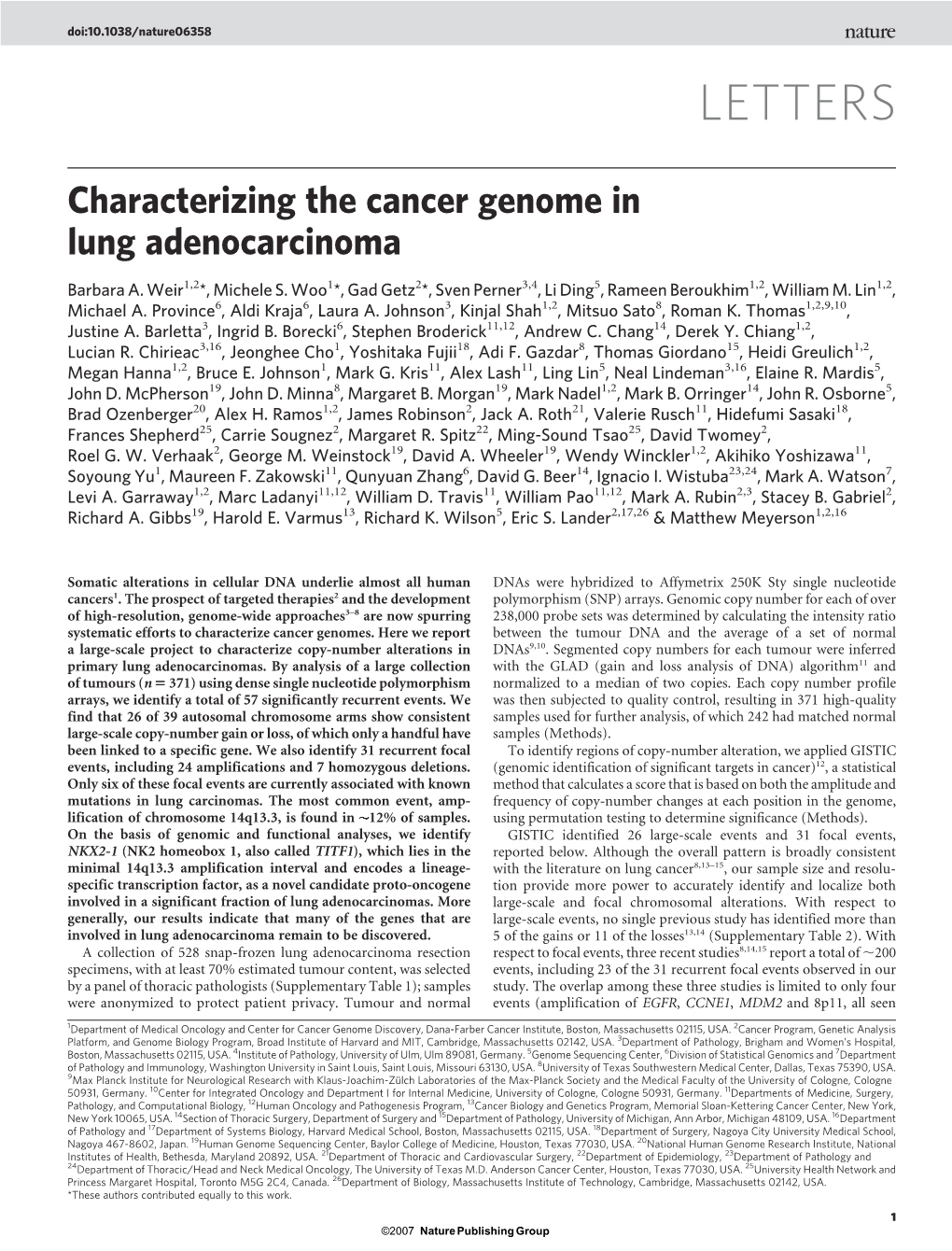 Characterizing the Cancer in Lung Adenocarcinoma