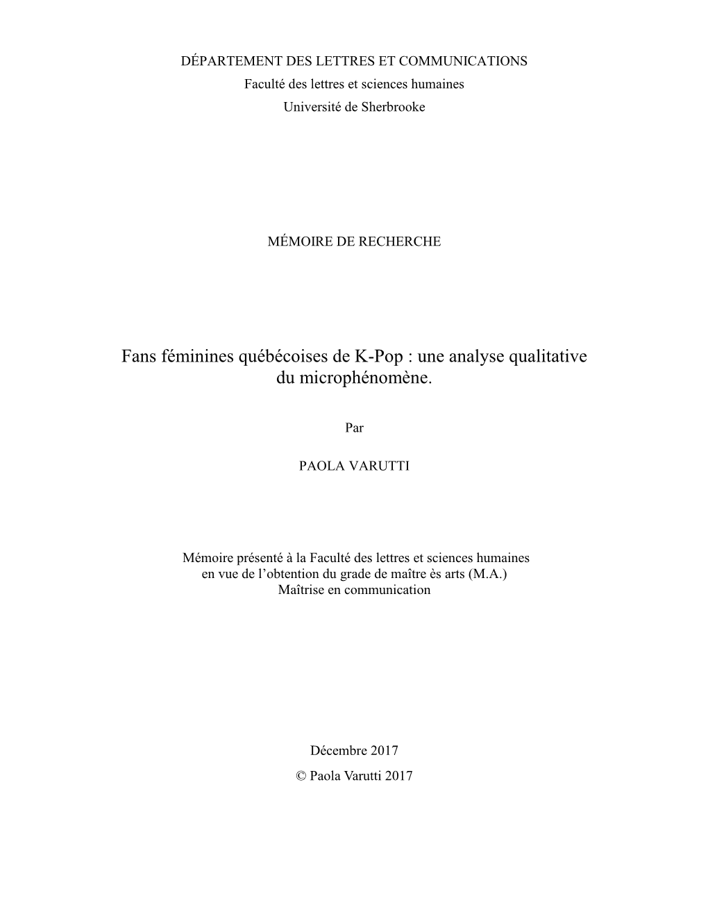 Fans Féminines Québécoises De K-Pop : Une Analyse Qualitative Du Microphénomène