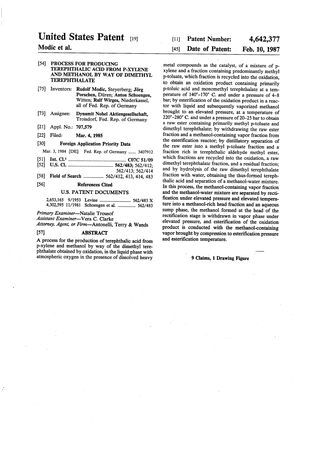 United States Patent (19) 11 Patent Number: 4,642,377 Modic Et Al