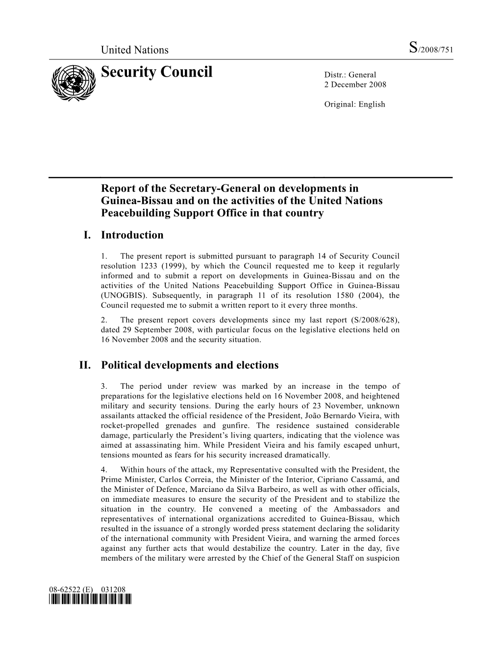 Security Council Distr.: General 2 December 2008
