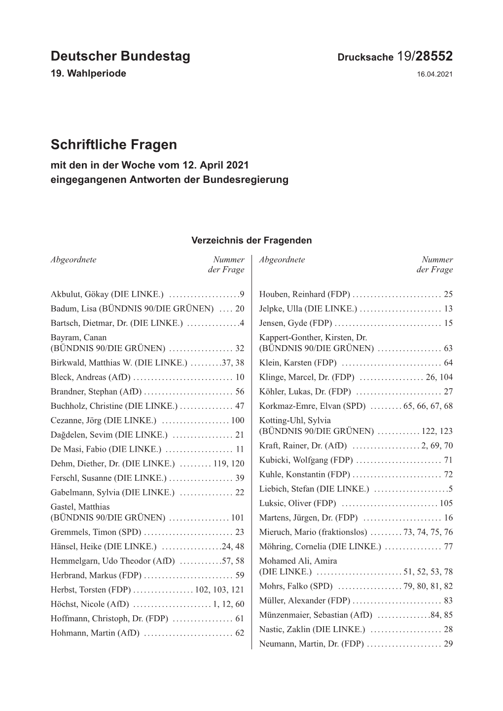 Drucksache 19/28552 19