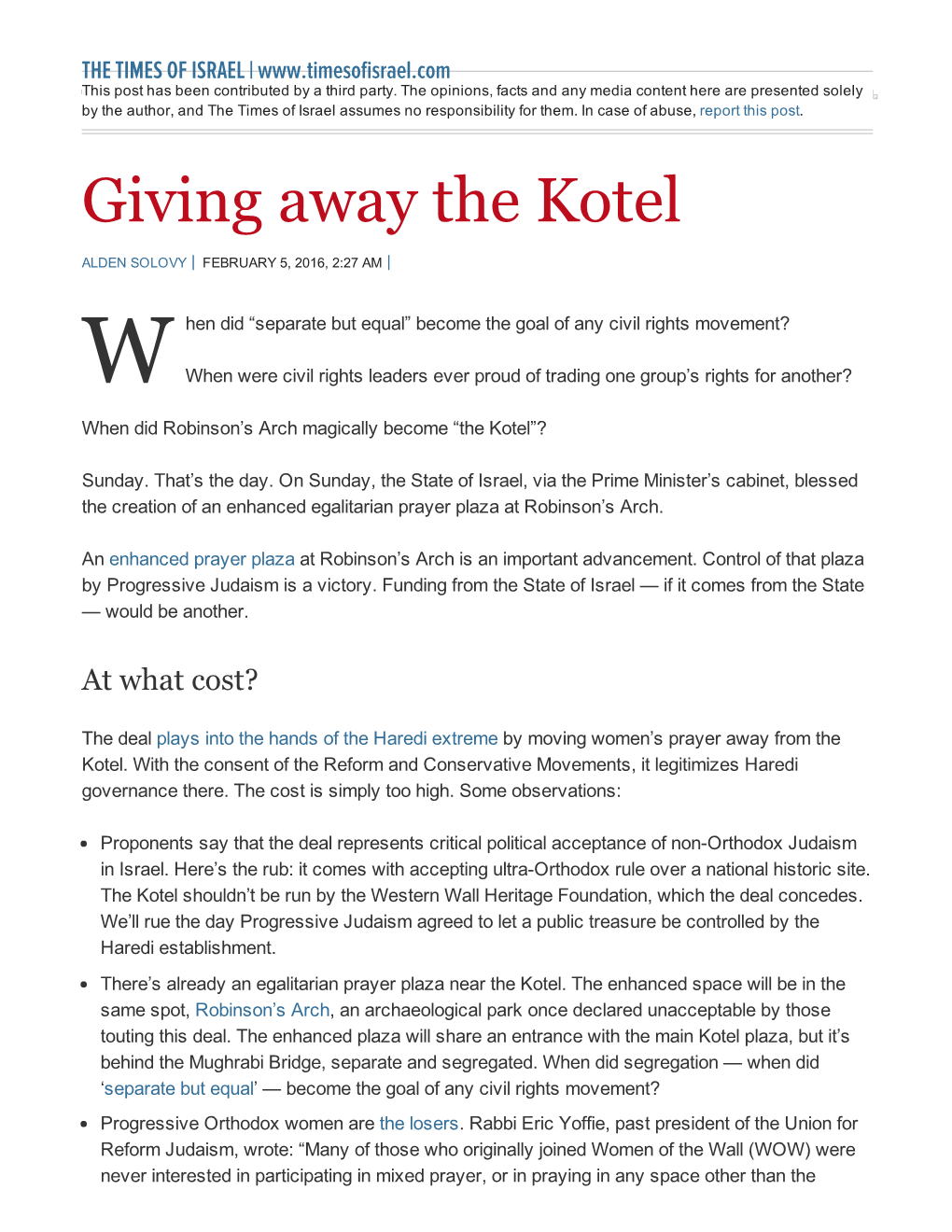 Giving Away the Kotel