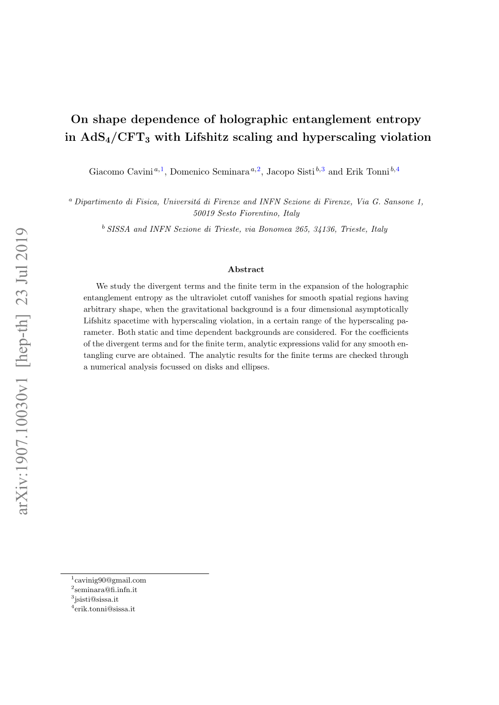 On Shape Dependence of Holographic Entanglement Entropy in Ads4