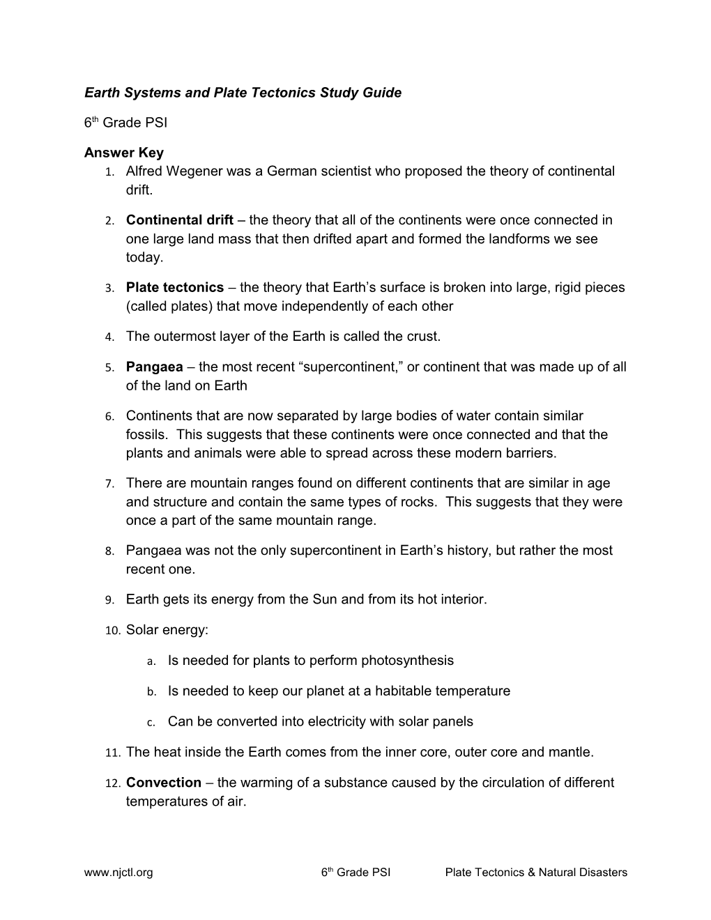 Earth Systems and Plate Tectonics Study Guide