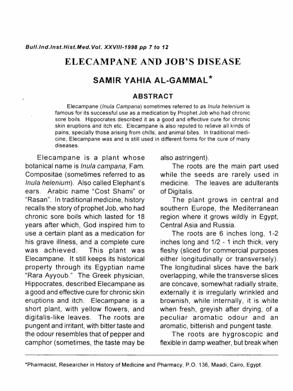Elecampane and Job's Disease
