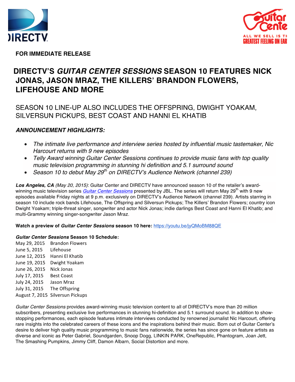 Directv's Guitar Center Sessions Season 10 Features Nick Jonas, Jason Mraz