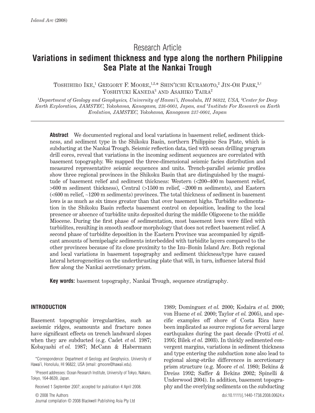 Research Article Variations in Sediment Thickness and Type Along the Northern Philippine Sea Plate at the Nankai Trough