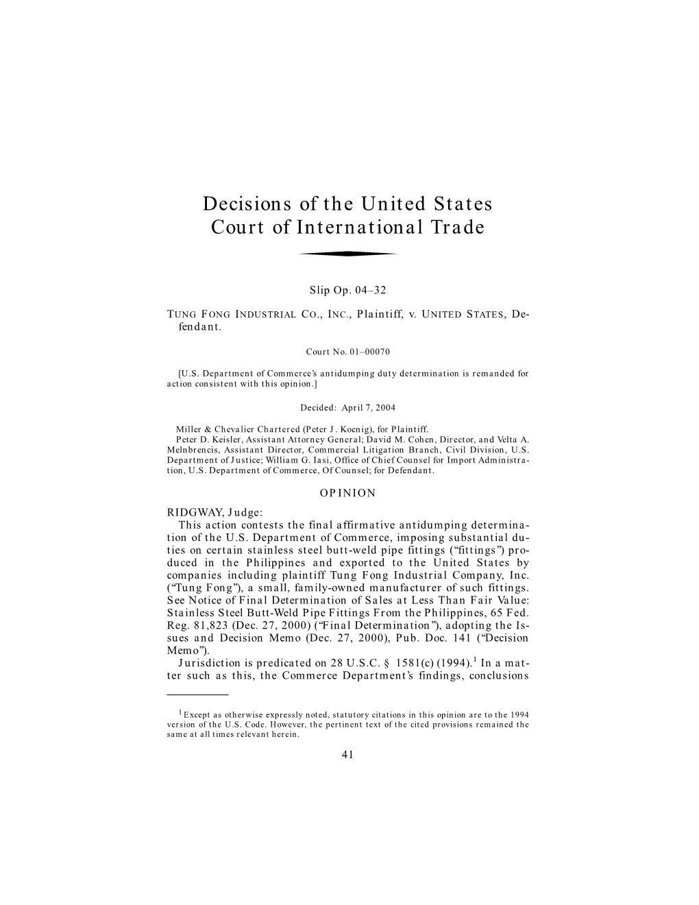 Decisions of the United States Court of International Trade