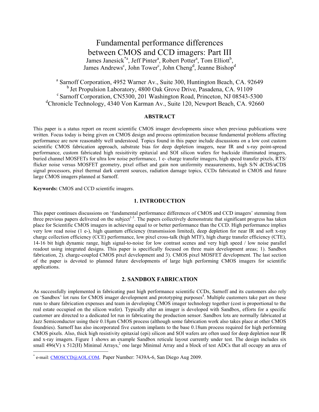 Fundamental Performance Differences Between CMOS and CCD Imagers