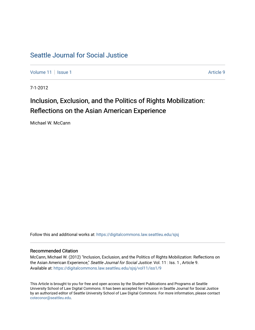 Inclusion, Exclusion, and the Politics of Rights Mobilization: Reflections on the Asian American Experience