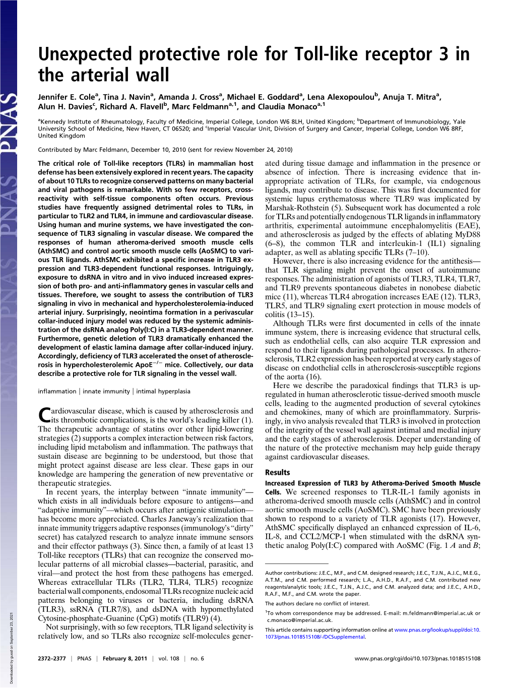 Unexpected Protective Role for Toll-Like Receptor 3 in the Arterial Wall