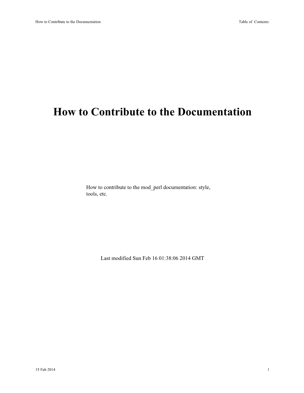 How to Contribute to the Documentation Table of Contents