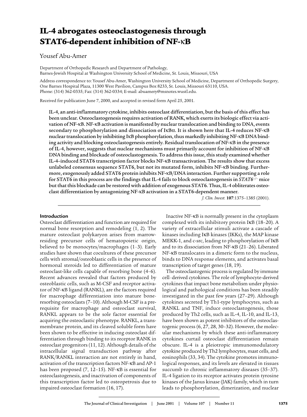 IL-4 Abrogates Osteoclastogenesis Through STAT6-Dependent Inhibition of NF-Κb