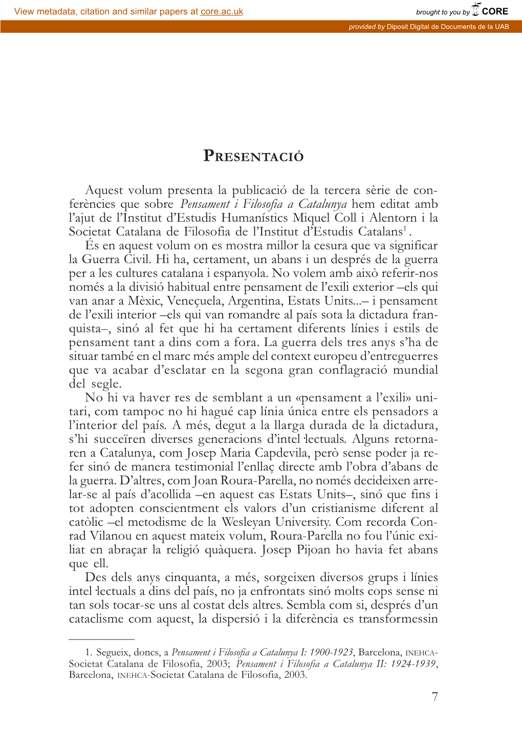 Pensament I Filosofia a Catalunya III Últim