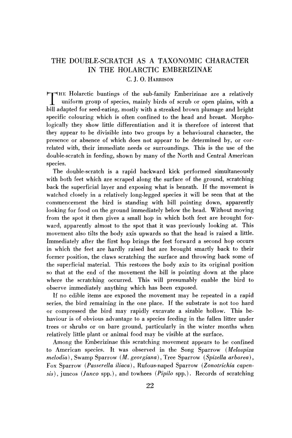 The Double-Scratch As a Taxonomic Character in the Holarctic Emberizinae C