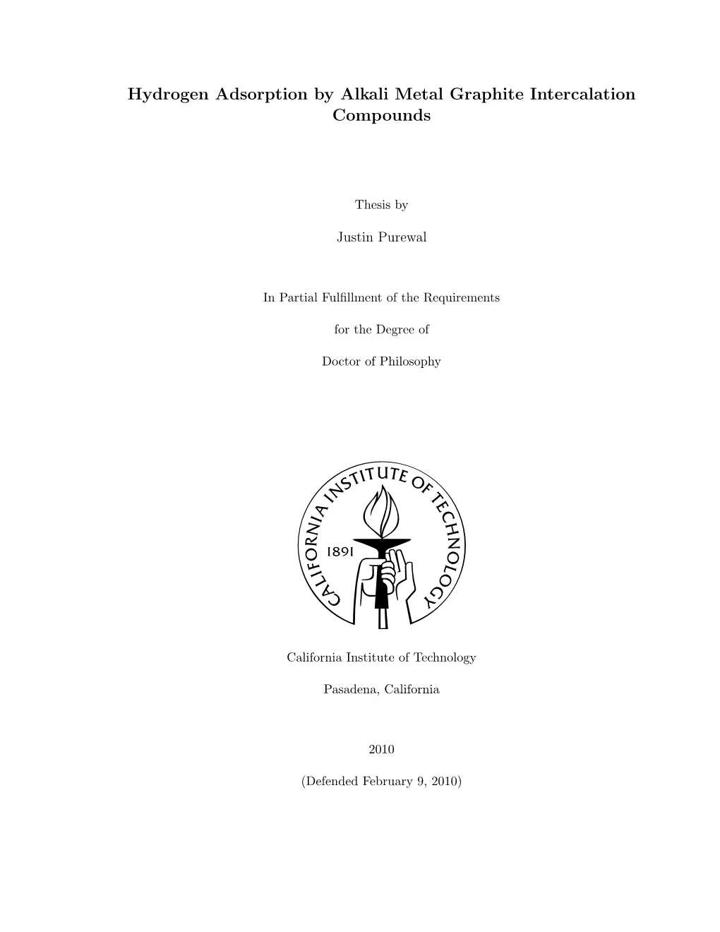 Hydrogen Adsorption by Alkali Metal Graphite Intercalation Compounds