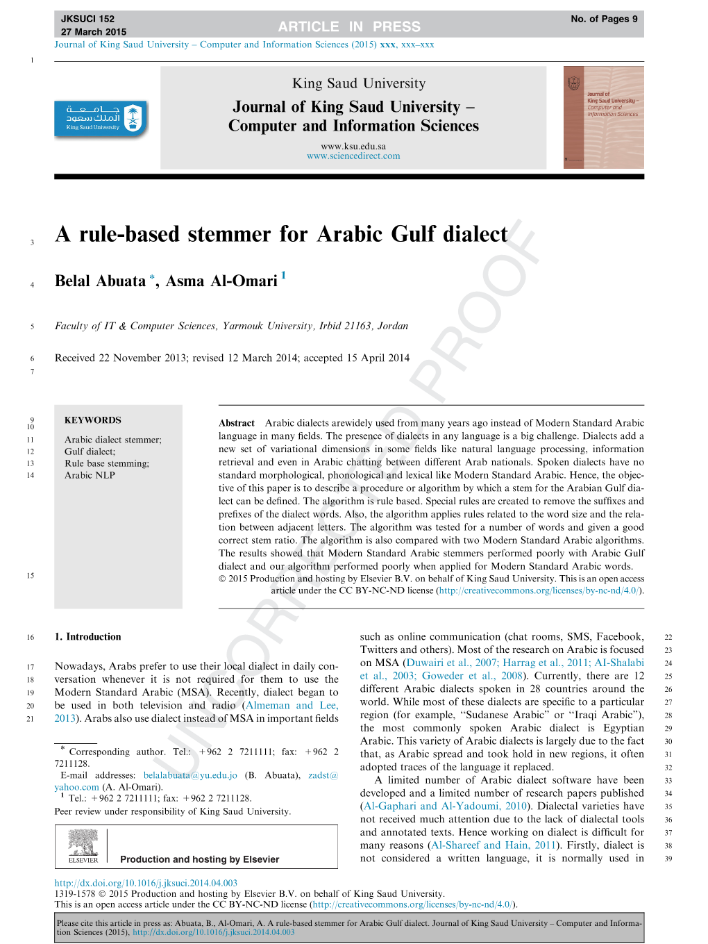 A Rule-Based Stemmer for Arabic Gulf Dialect