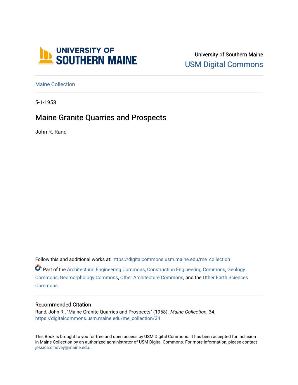 Maine Granite Quarries and Prospects