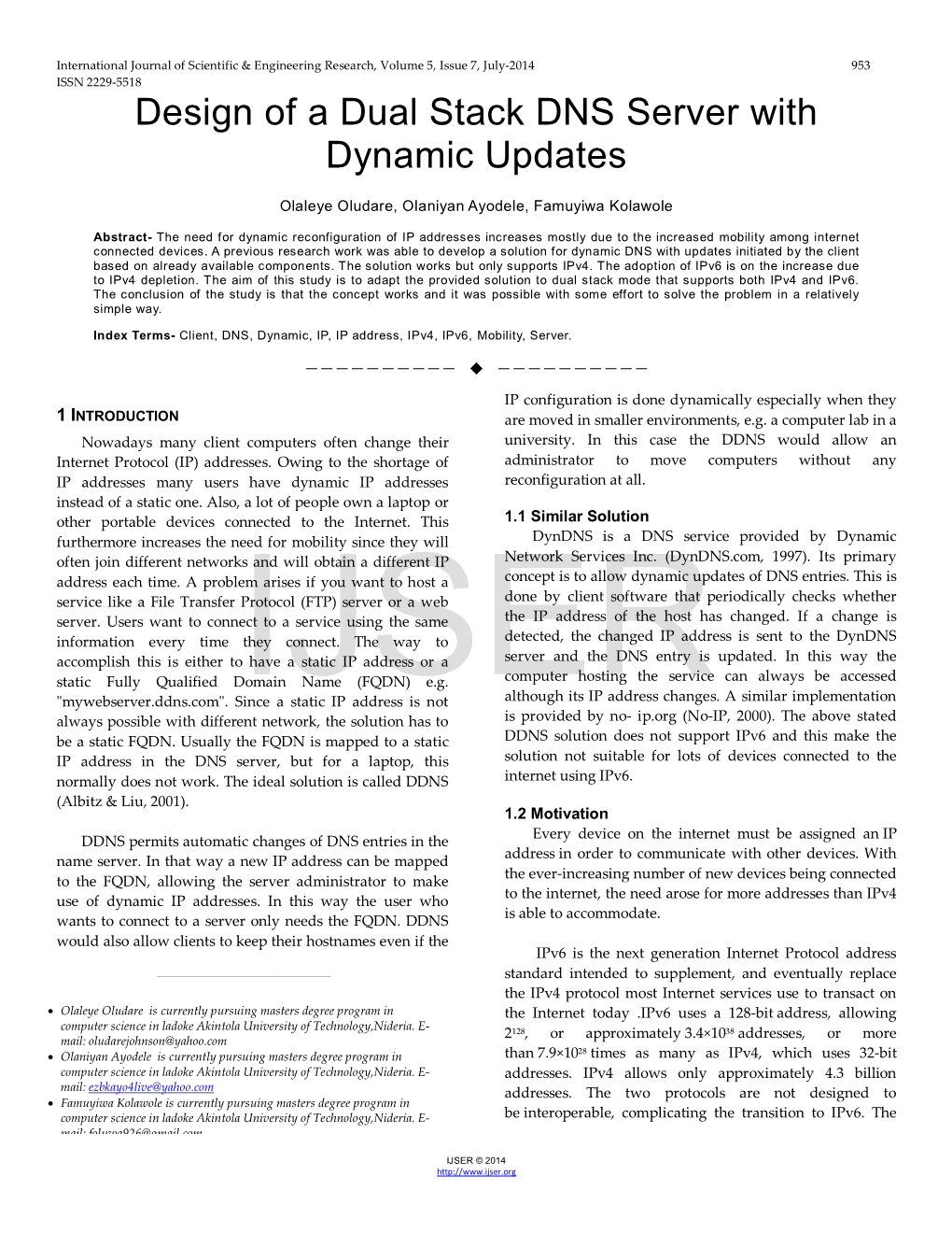 Design of a Dual Stack DNS Server with Dynamic Updates