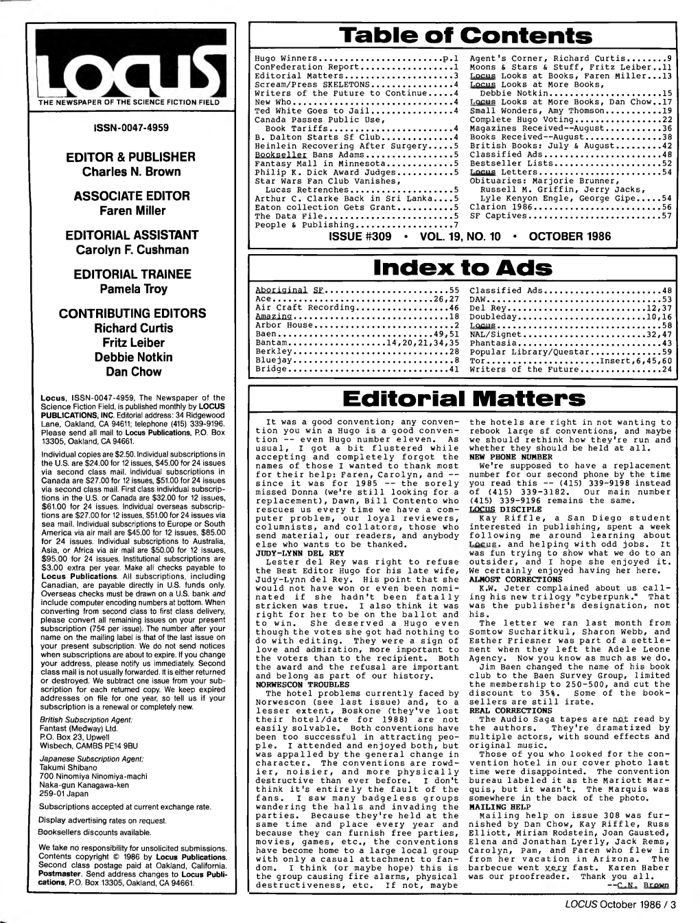 Table of Contents Index to Ads Editorial Matters