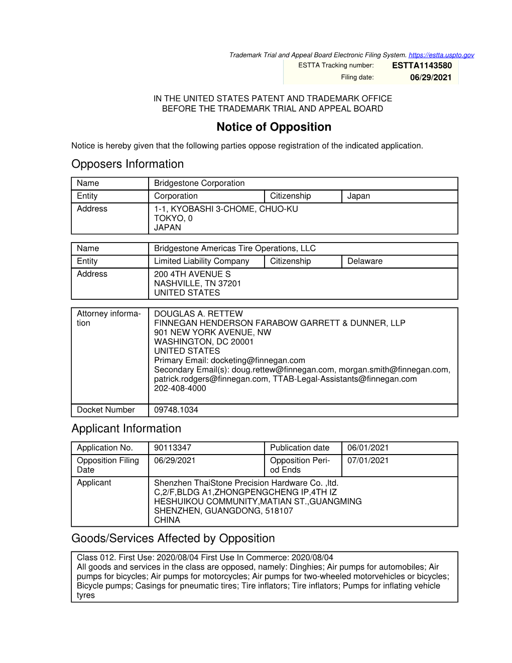 Notice of Opposition Opposers Information Applicant