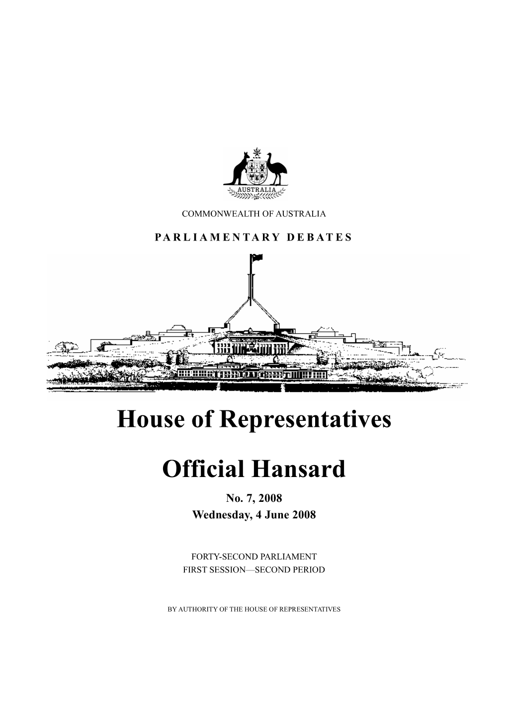 House of Representatives Official Hansard No