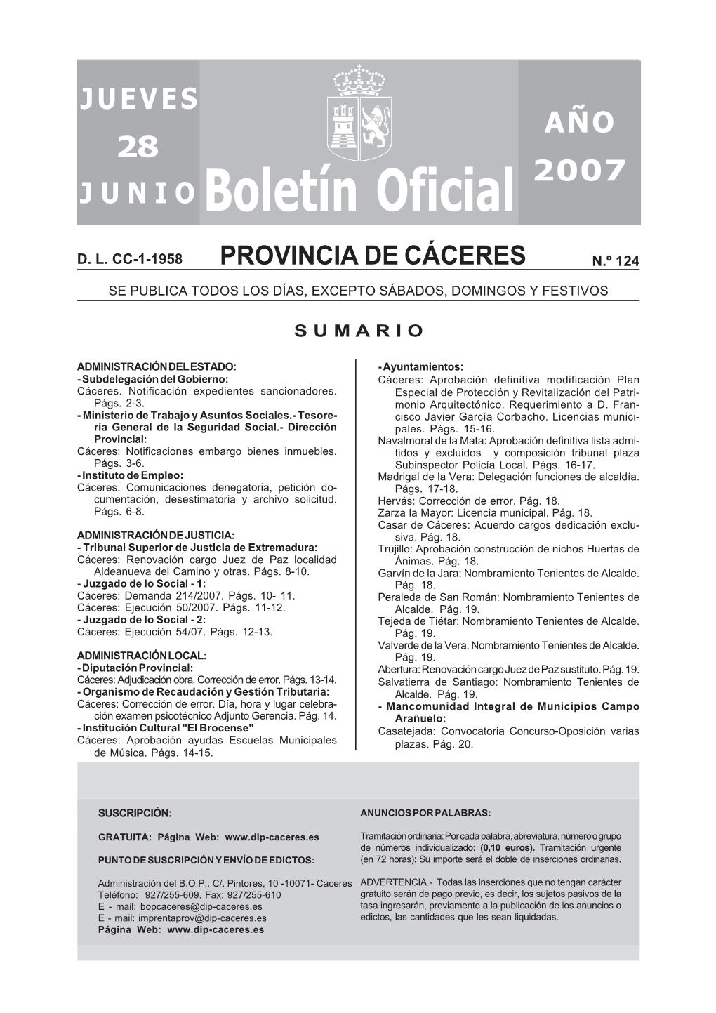 Boletín Oficial De La Provincia De Cáceres Y En El Tablón De Anuncios De Este Juzgado