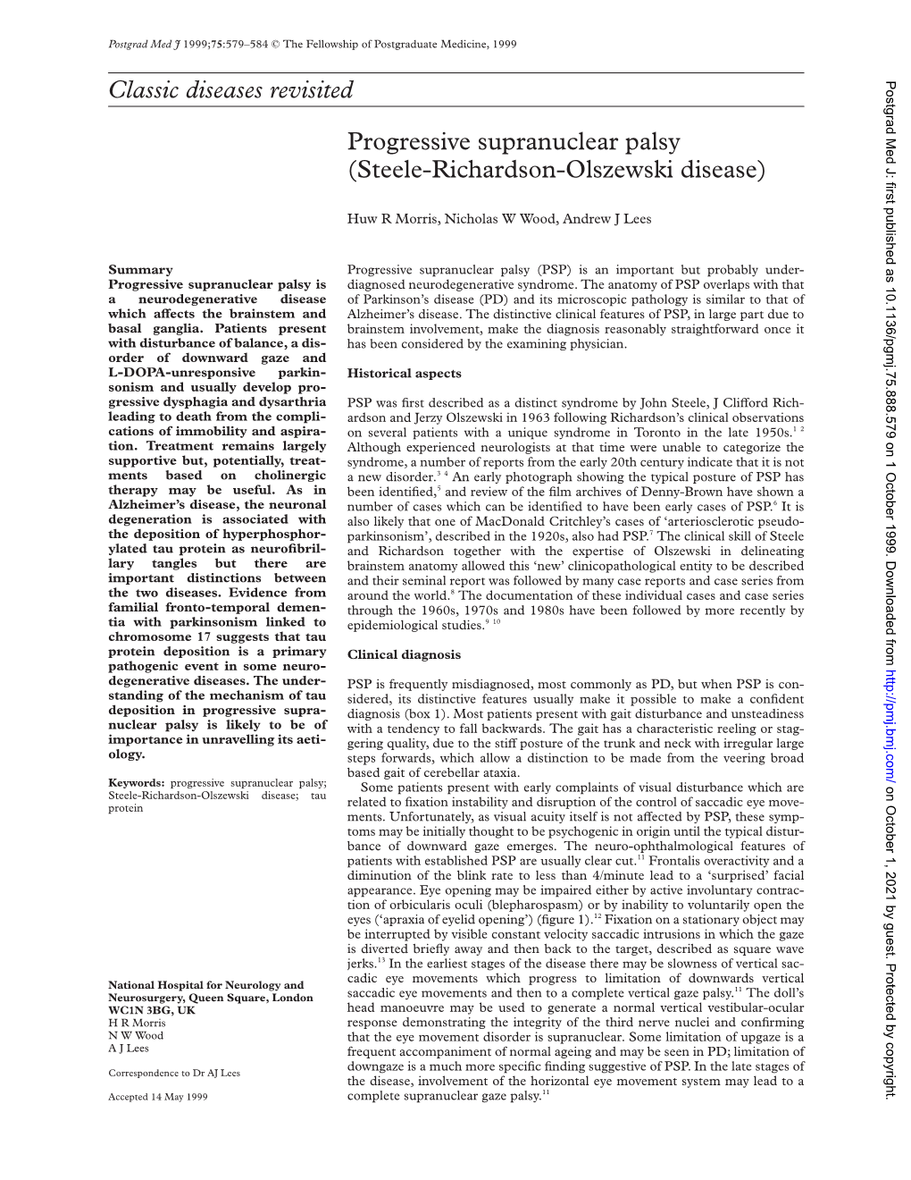 Classic Diseases Revisited Progressive Supranuclear Palsy