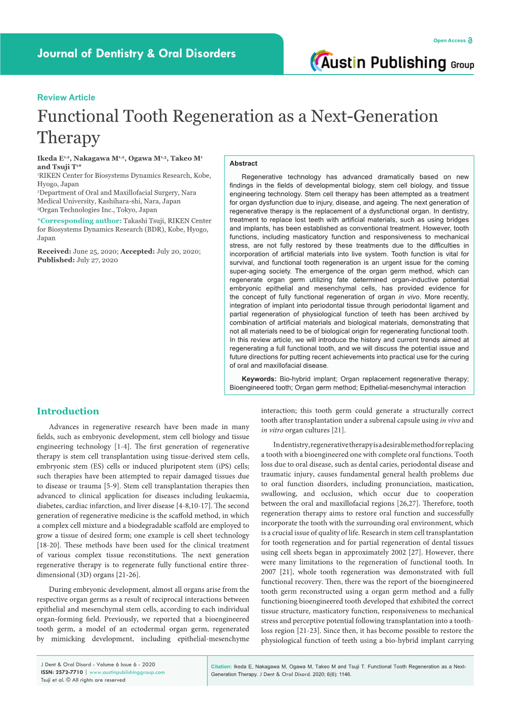 Functional Tooth Regeneration As a Next-Generation Therapy
