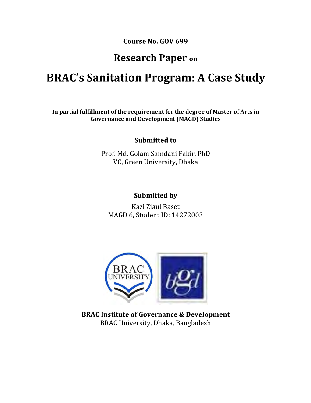 BRAC's Sanitation Program: a Case Study