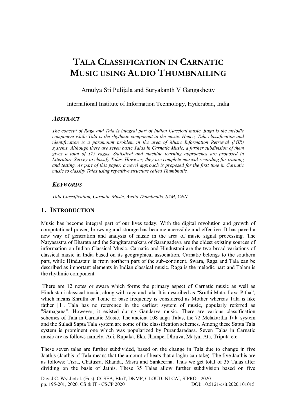 Tala Classification in Carnatic Music Using Audio Thumbnailing