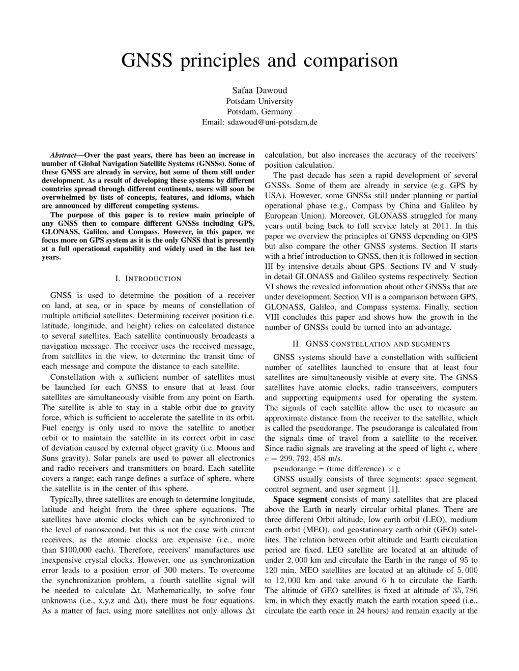 GNSS Principles and Comparison