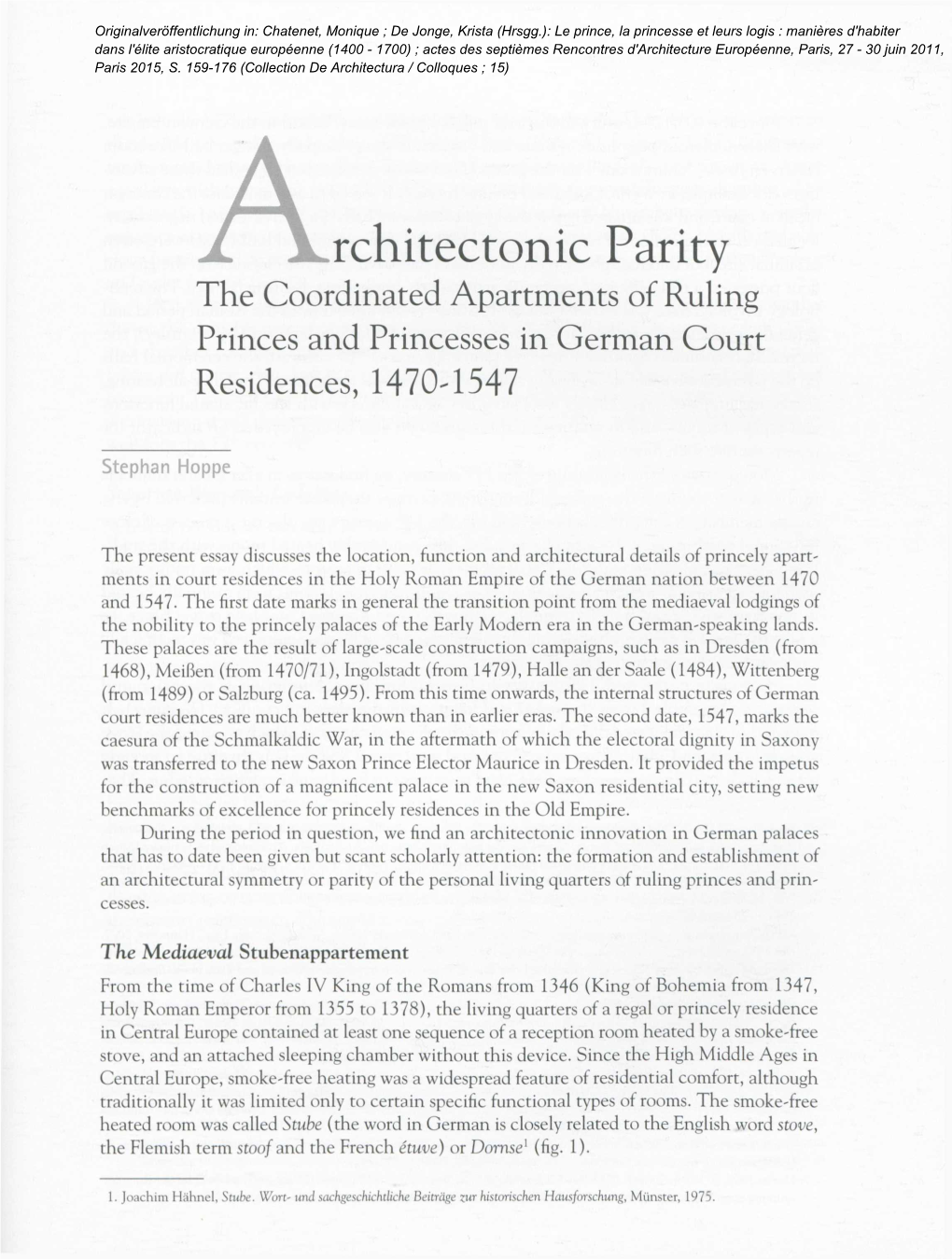 JL Architectonic Parity the Coordinated Apartments of Ruling Princes and Princesses in German Court Residences, 14704547