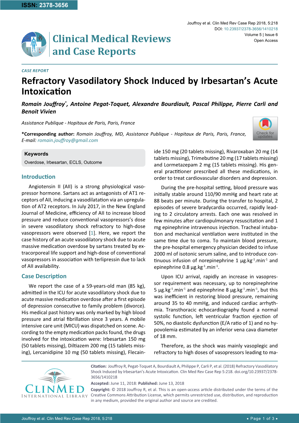 Refractory Vasodilatory Shock Induced by Irbesartan's Acute