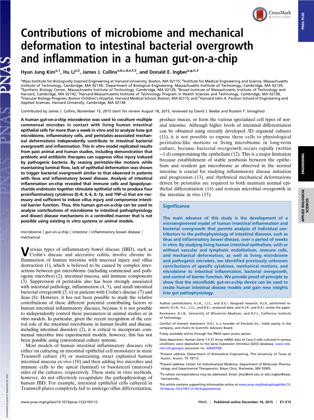 Contributions of Microbiome and Mechanical Deformation to Intestinal Bacterial Overgrowth and Inflammation in a Human Gut-On-A-C