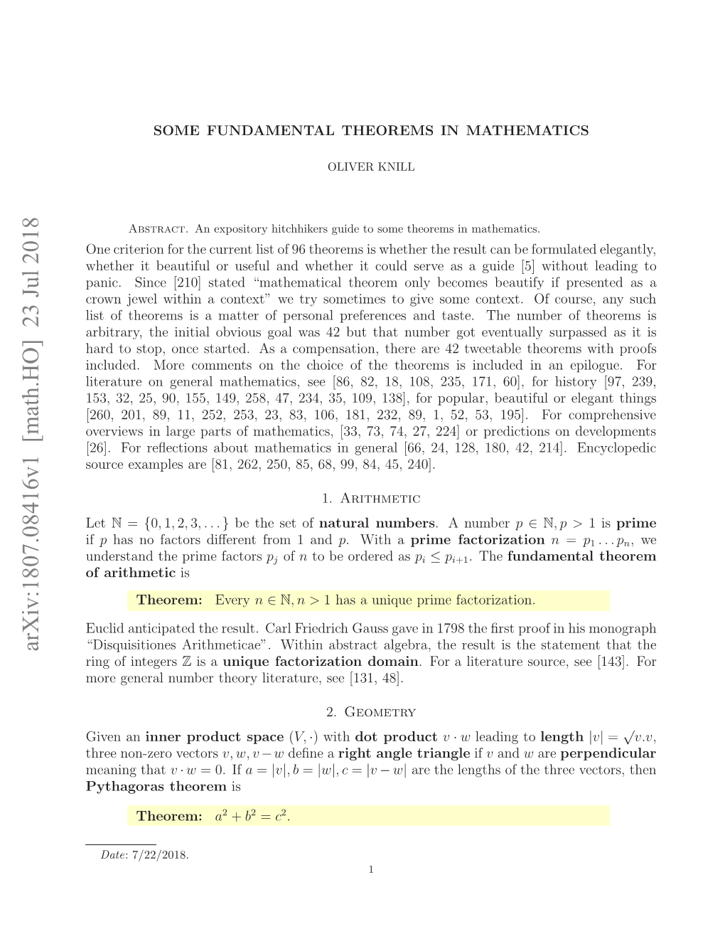 Arxiv:1807.08416V1 [Math.HO] 23 Jul 2018