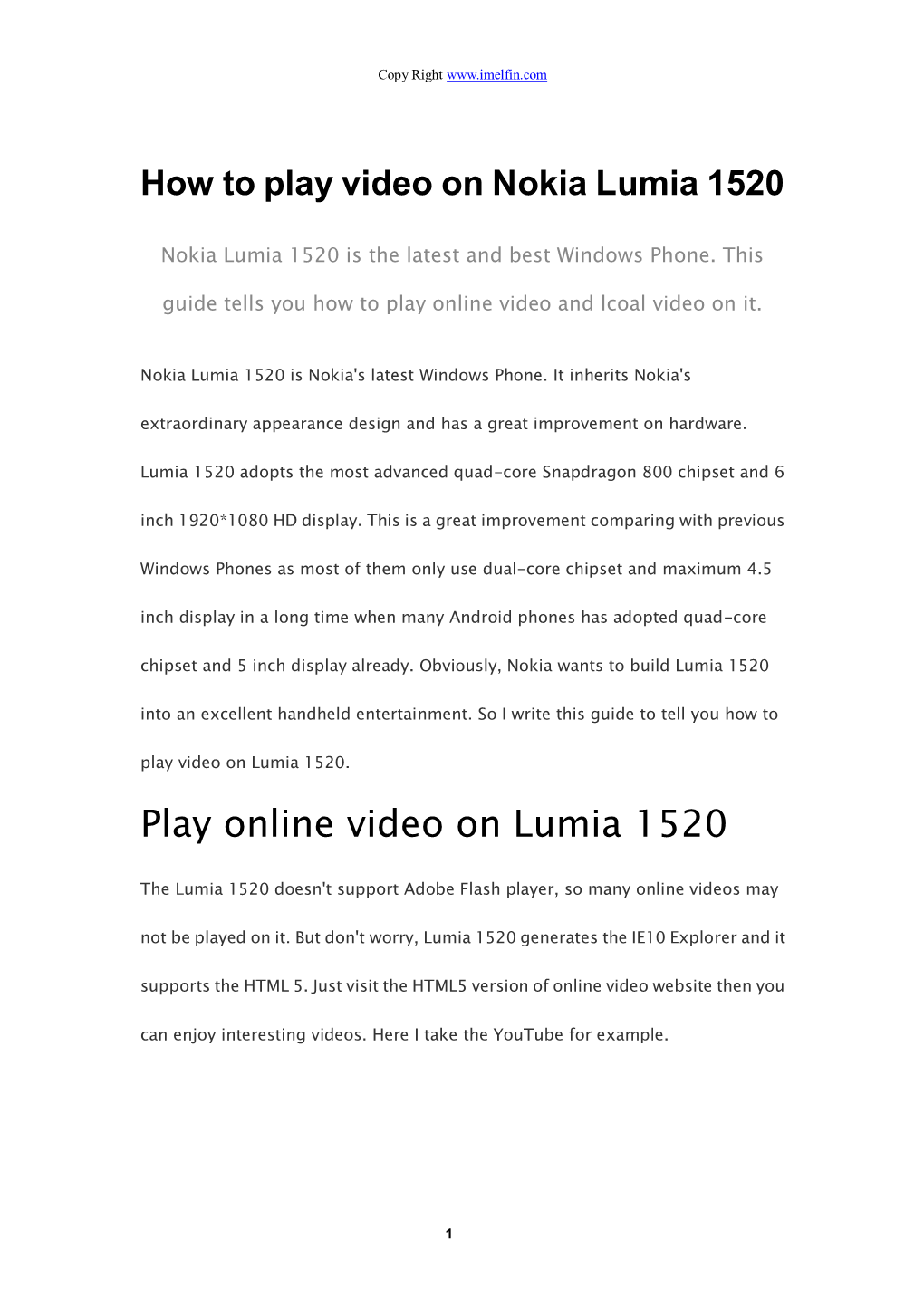 Play Online Video on Lumia 1520