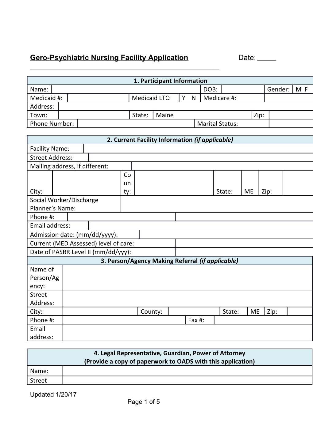 Gero-Psychiatric Nursing Facility Application Date