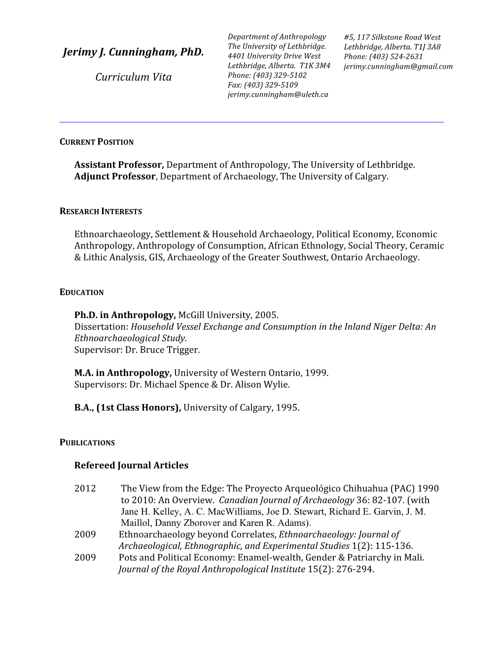 Cunningham CV