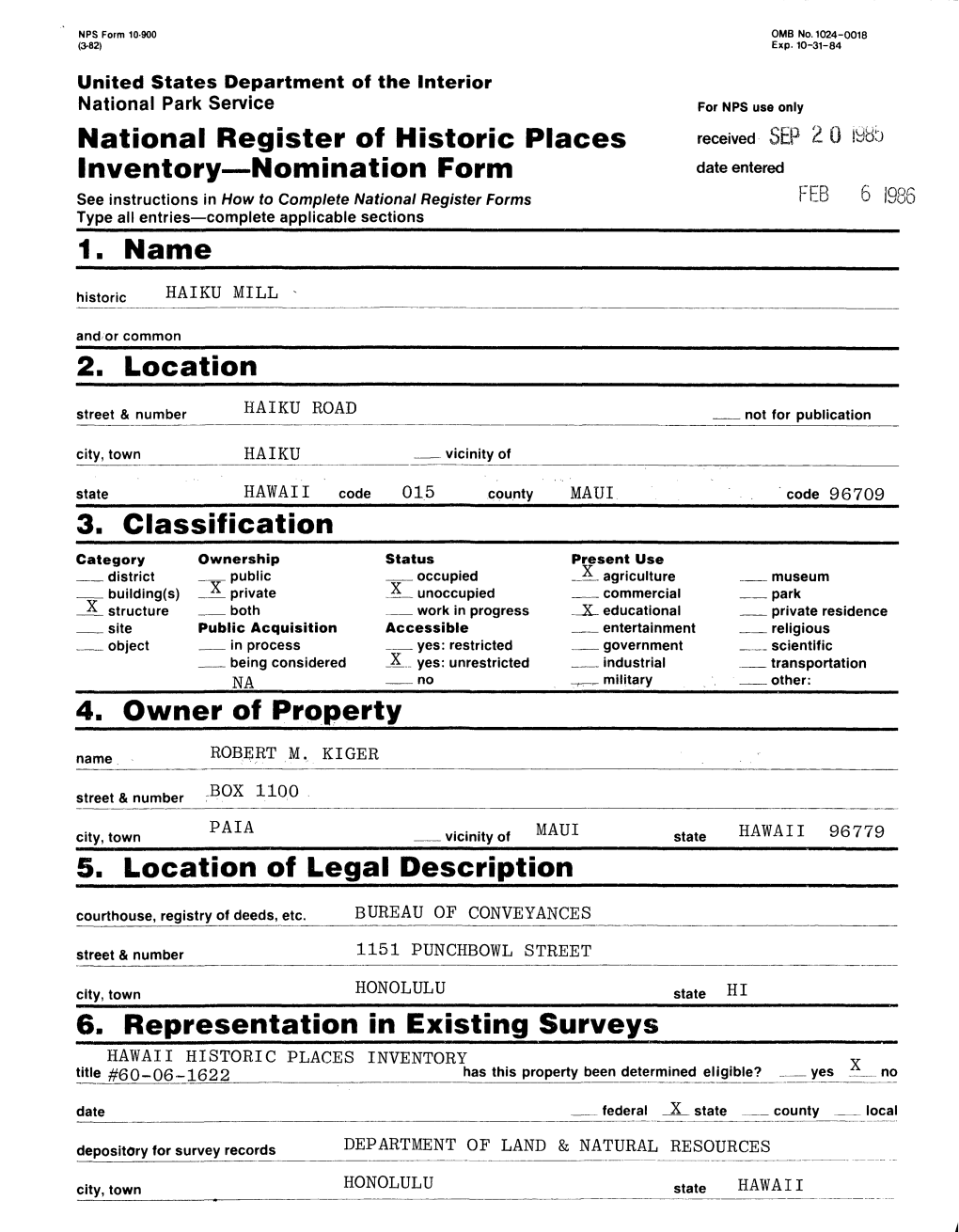 National Register of Historic Places Inventory Nomination Form 1